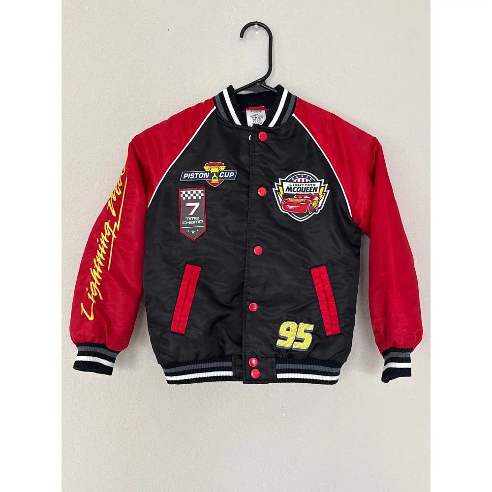 Disney Boys Cars Lightning McQueen Varsity Jacket Size 5 Embroidered Racing‎